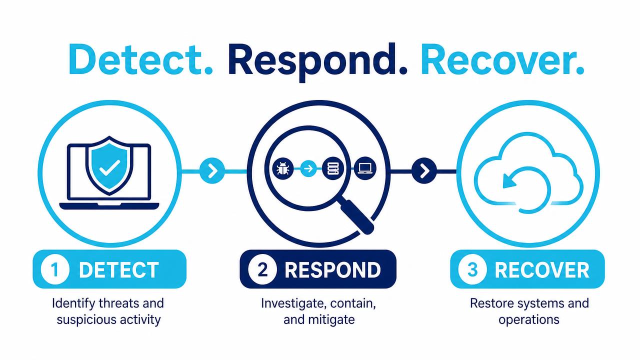 Detect, respond and recover stages of NG TELECOM managed security